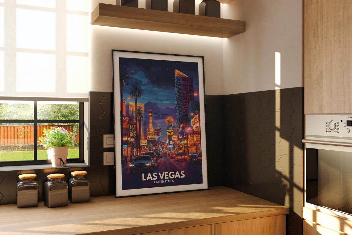 Las Vegas Travel Print United States Las Vegas Travel Poster United States Travel Poster United States Cityscape Wall Art City Decor - Image 2