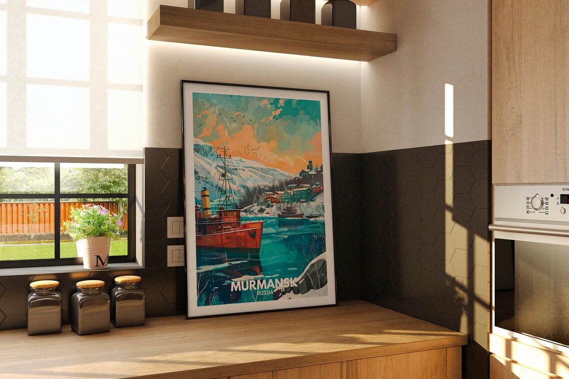 Murmansk Print Russia Murmansk Travel Poster Russia Travel Poster Russia Cityscape Wall Art Unique City Decor - Image 2