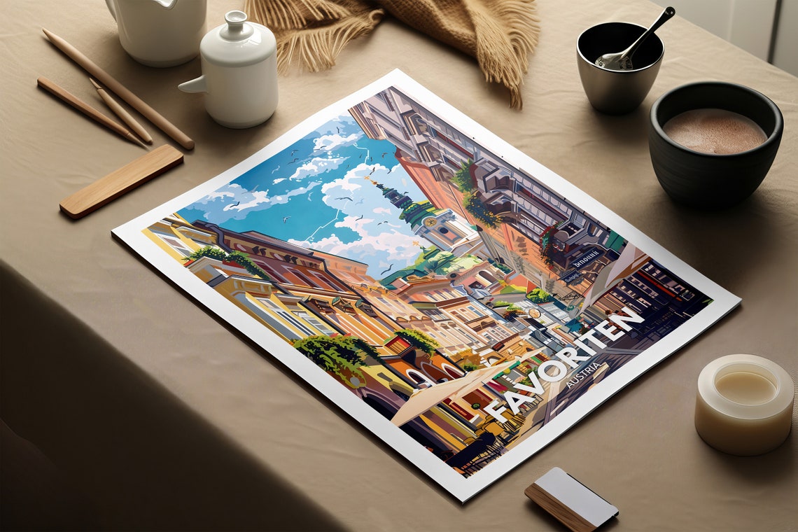 Favoriten Travel Print Austria Favoriten Travel Poster Austria Travel Poster Austria Cityscape Wall Art Unique City Art Decor - Image 3
