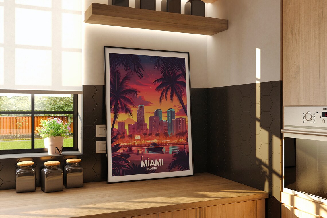 Miami Travel Print Florida Miami Travel Poster Florida Travel Poster Florida Cityscape Wall Art Unique City Art Decor - Image 2