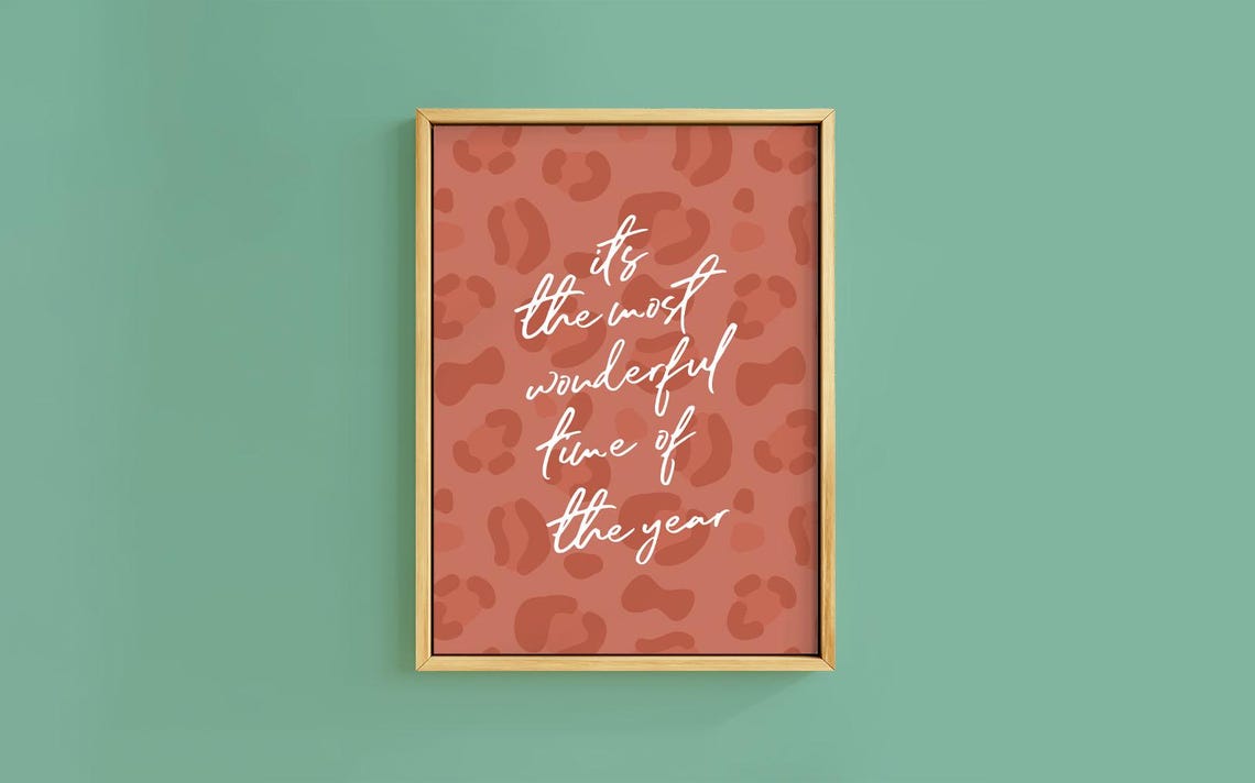 Most Wonderful Time White Script Leopard Christmas Quote Poster