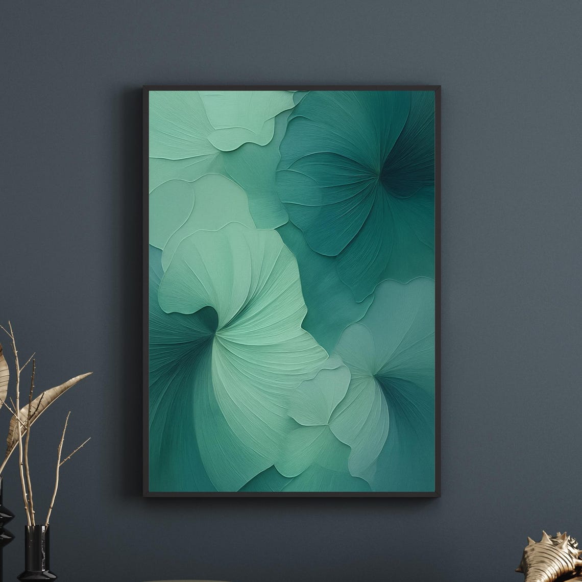 Teal Floral Petals Abstract Botanical Texture Modern Wall Art