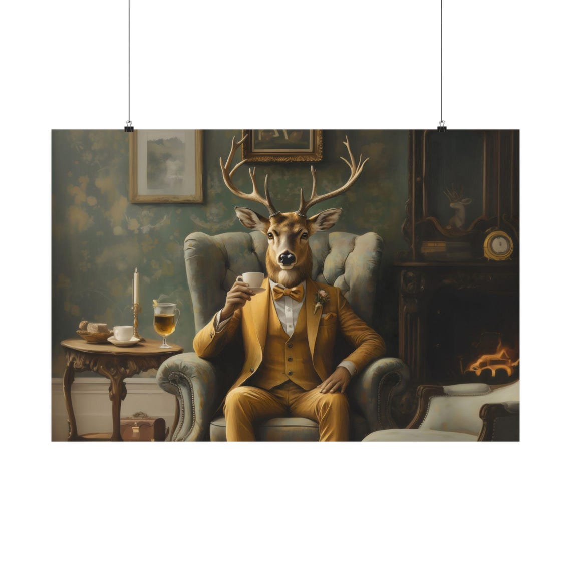 Majestic Stag Victorian Tea Room Portrait Oil Painting Poster