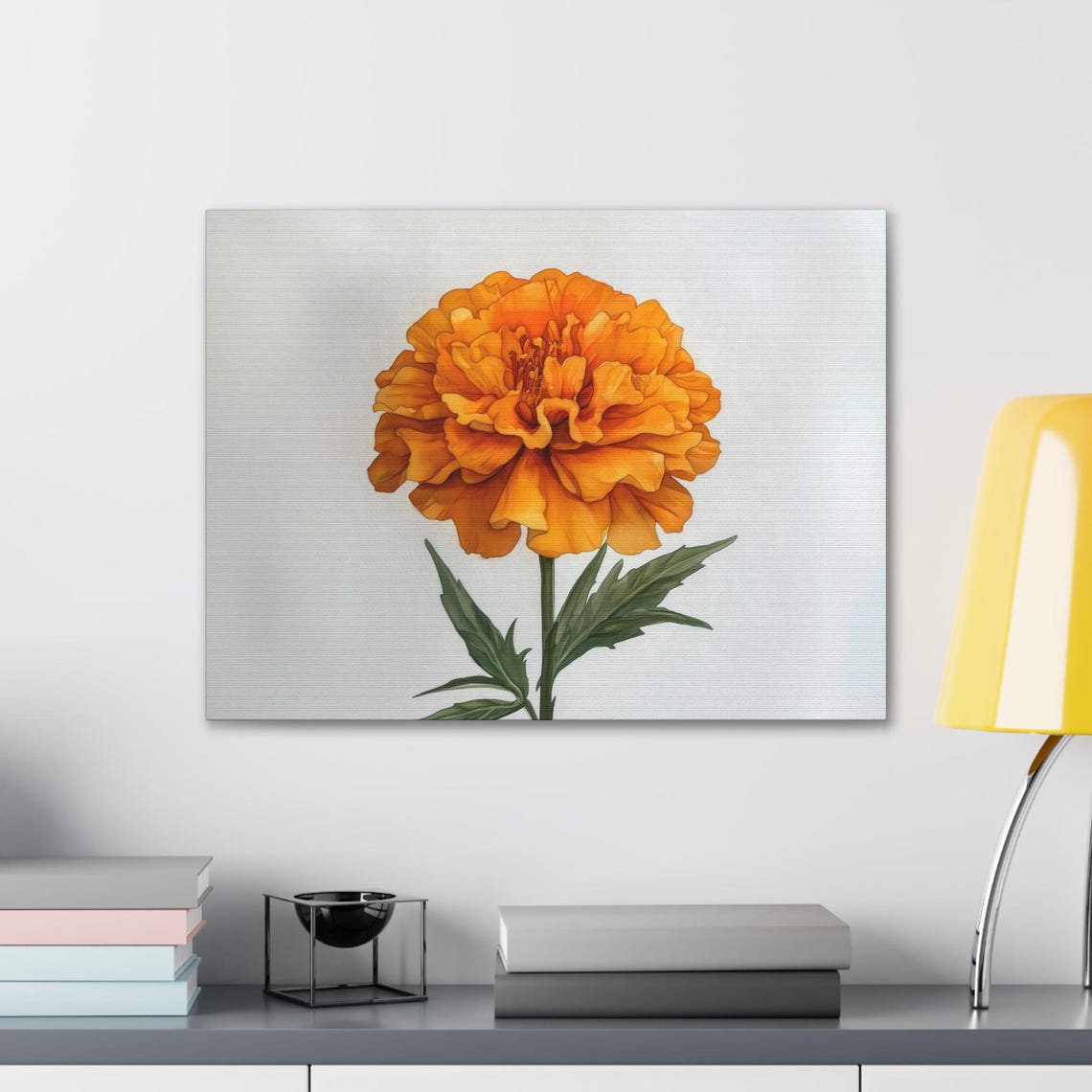 Golden Marigold Watercolor Flower Portrait Modern Botanical Print - Image 2