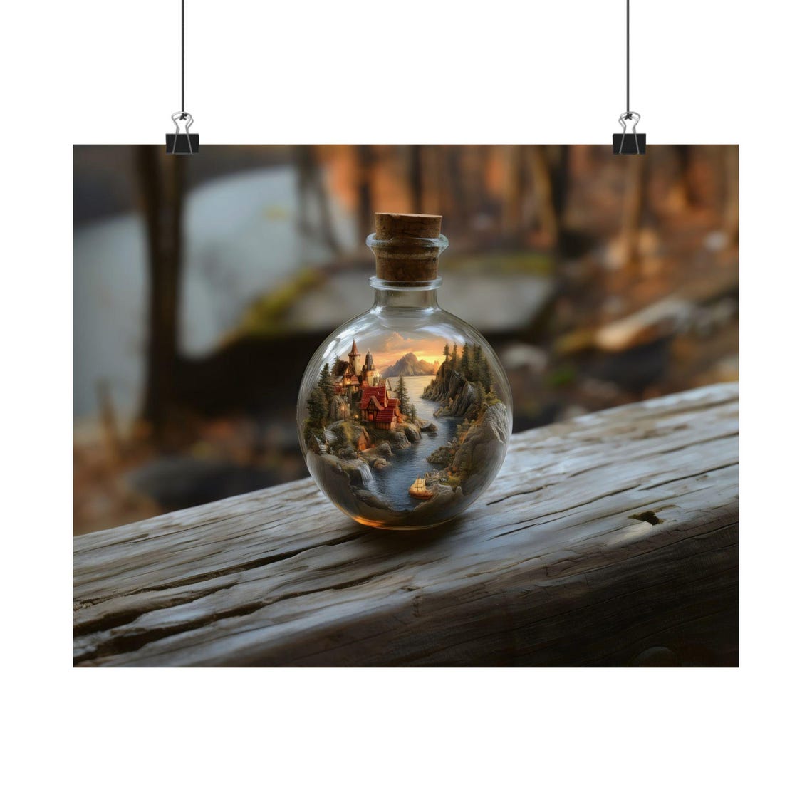 Tiny Seaside Town In A Glass Bottle Surreal Fantasy Wall Art