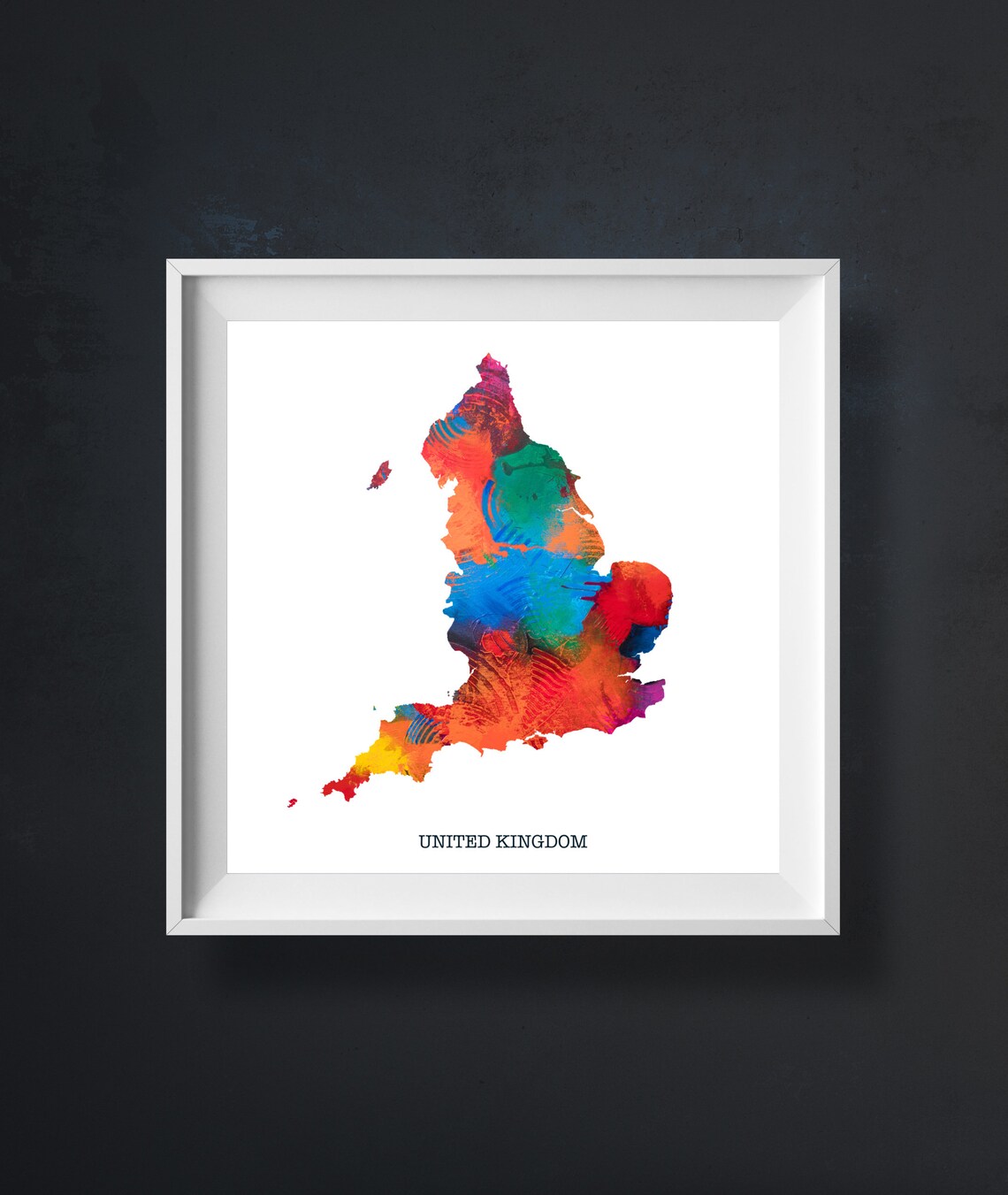 Colorful England Watercolor Map Abstract Rainbow Travel Wall Poster