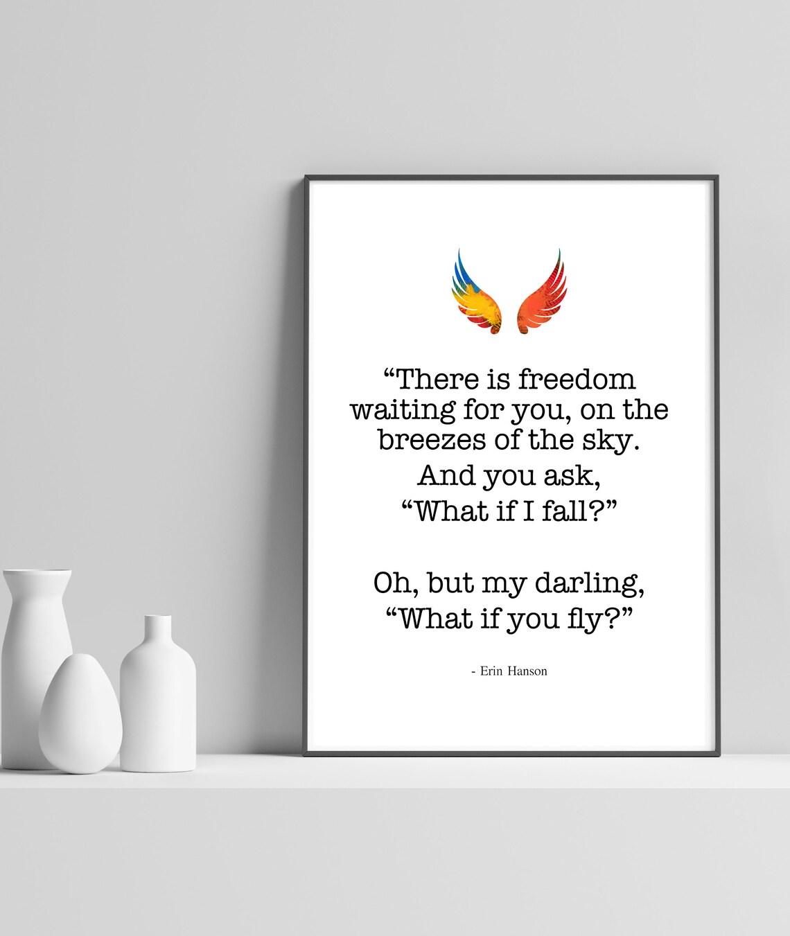 What If You Fly Erin Hanson Quote Rainbow Wings Inspirational Wall Poster