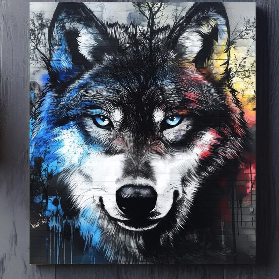 Wolf Print, Urban Street Graffiti Wildlife Portrait