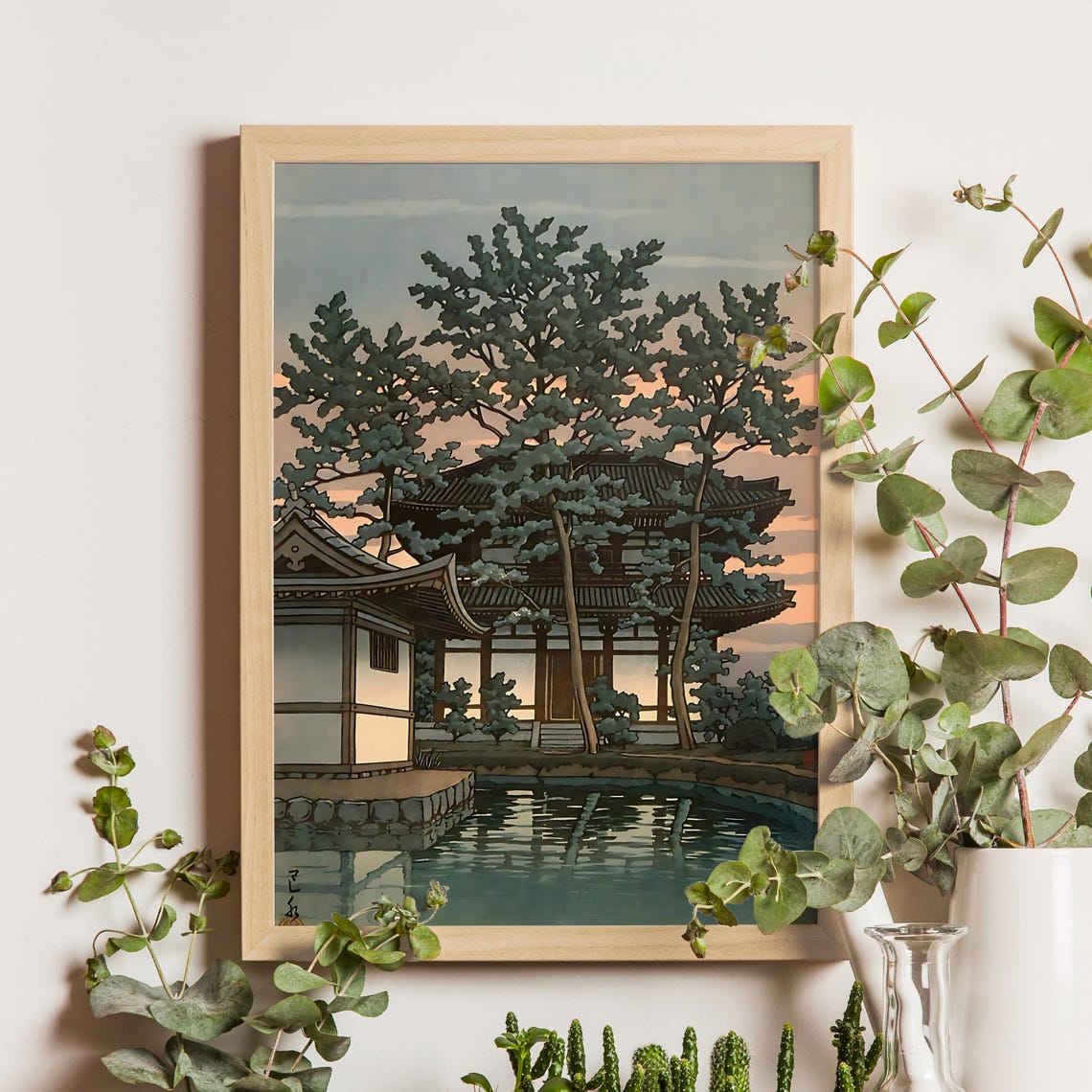 Kawase Hasui Kikoji Temple Nara Pine Pond Sunset Woodblock Poster