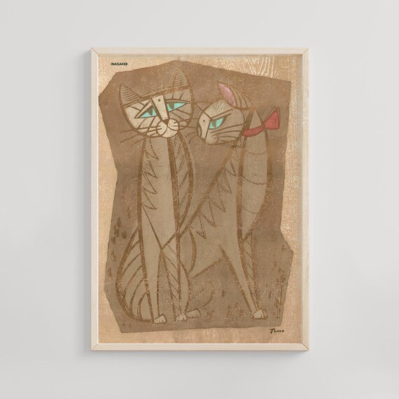 Inagaki Tomoo Seduction of Two Cats Modern Japanese Art Poster
