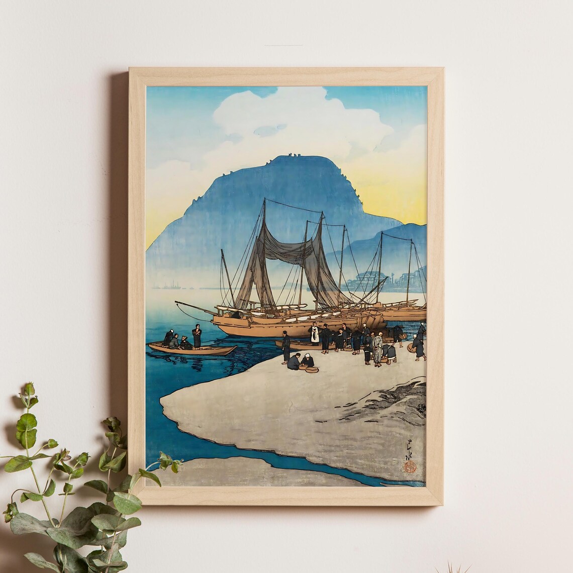 Kawase Hasui Morning at Beppu Fishing Boats 1920 Shore Poster