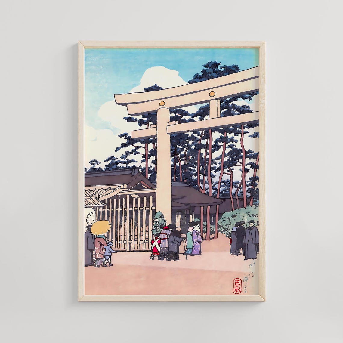 Kawase Hasui Meiji Shrine Tokyo Torii Gate 1931 Woodblock Poster
