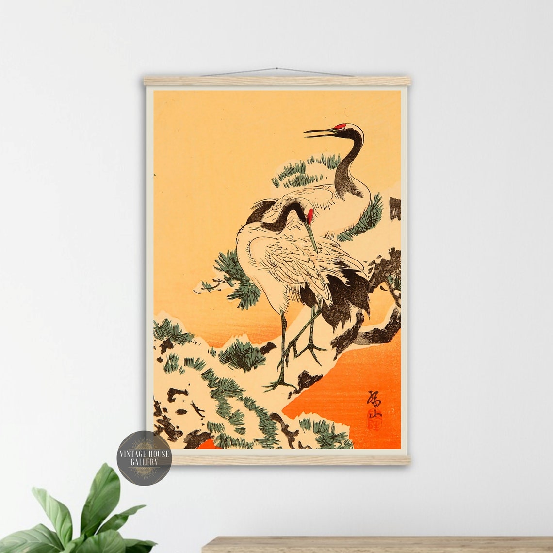 Red Crowned Cranes Snowy Pine Branch Ito Sozan Woodblock Poster