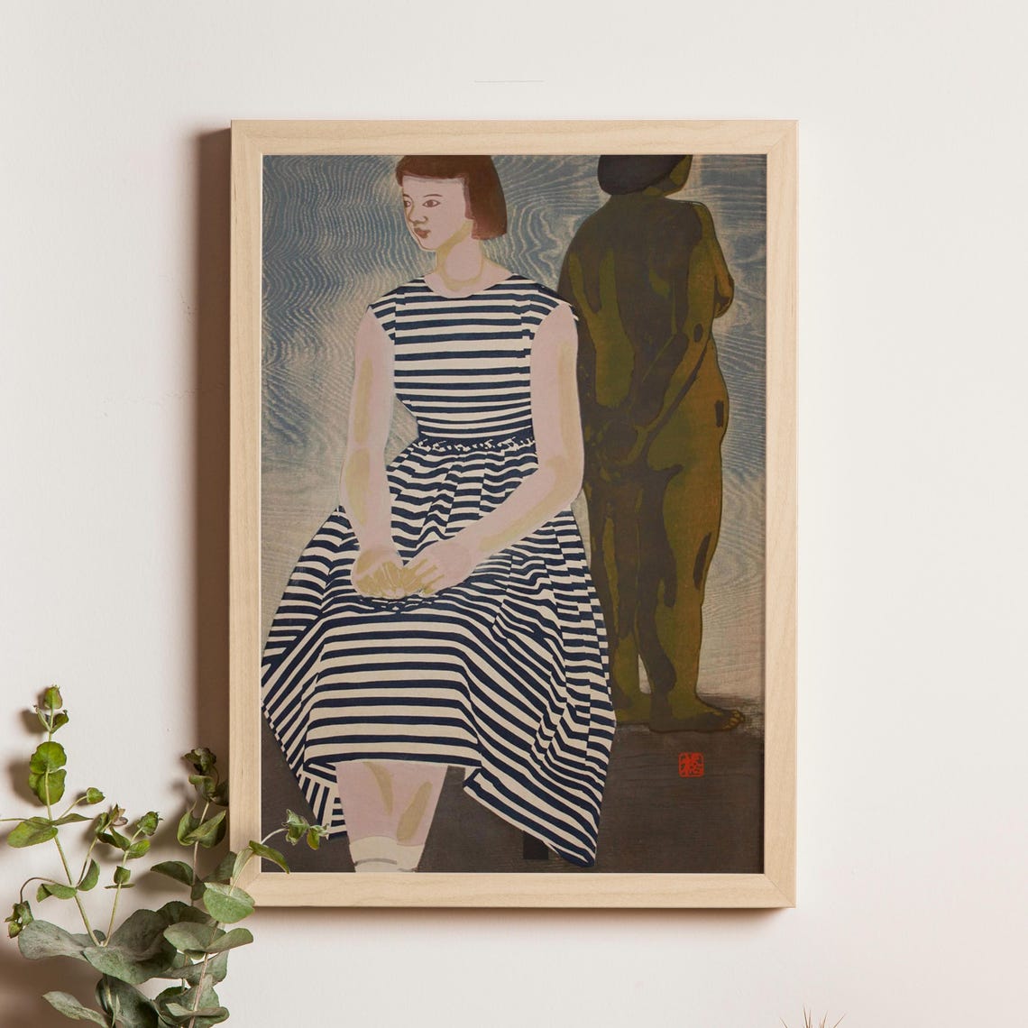 Okiie 1950 Young Woman In A Striped Dress Japanese Modern Poster