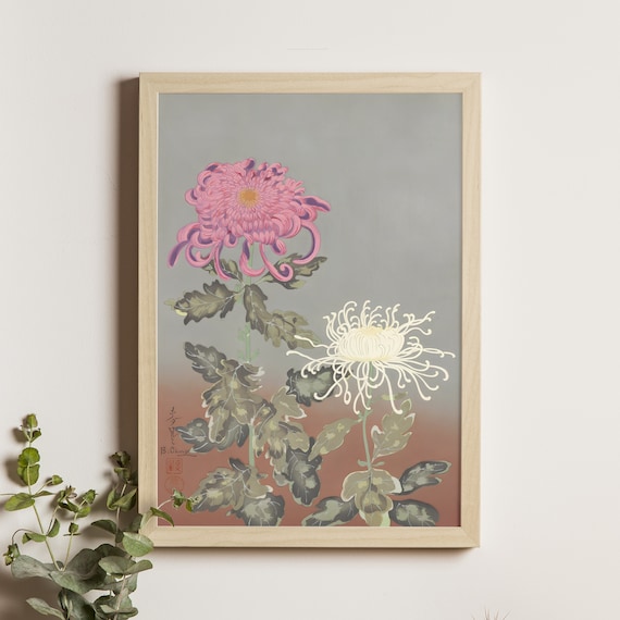 Chrysanthemum Red And White, Ukiyo-e Art Print
