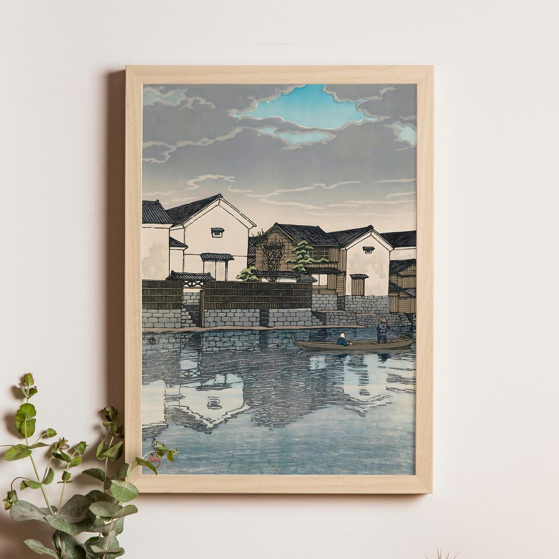 Kawase Hasui Cloudy Day at Matsue Canal Boats Woodblock Poster