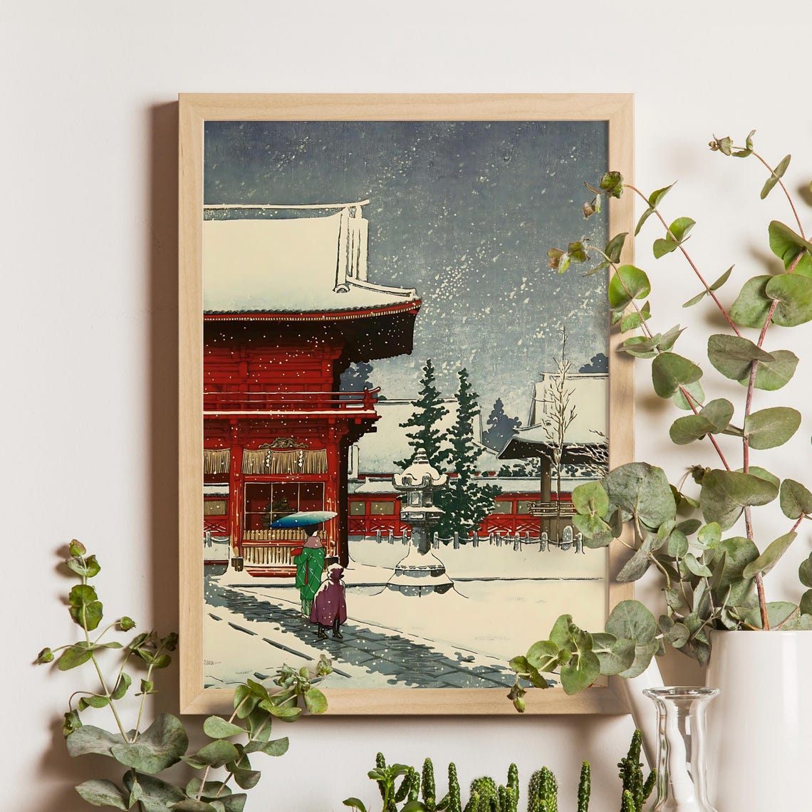 Kawase Hasui Nezu Shrine in Snow Red Gate With Figures Winter Poster