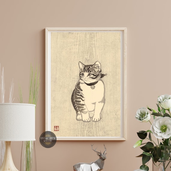 Aoyama Masaharu Tabby Kitten Ink Sketch Japanese Cat Art Poster