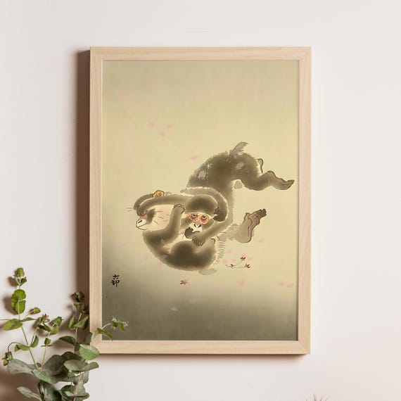 Playing Monkeys Ohara Koson Early 20th C Japanese Animal Print Vintage Monkey Artwork Shin Hanga Wildlife Fine Art Poster