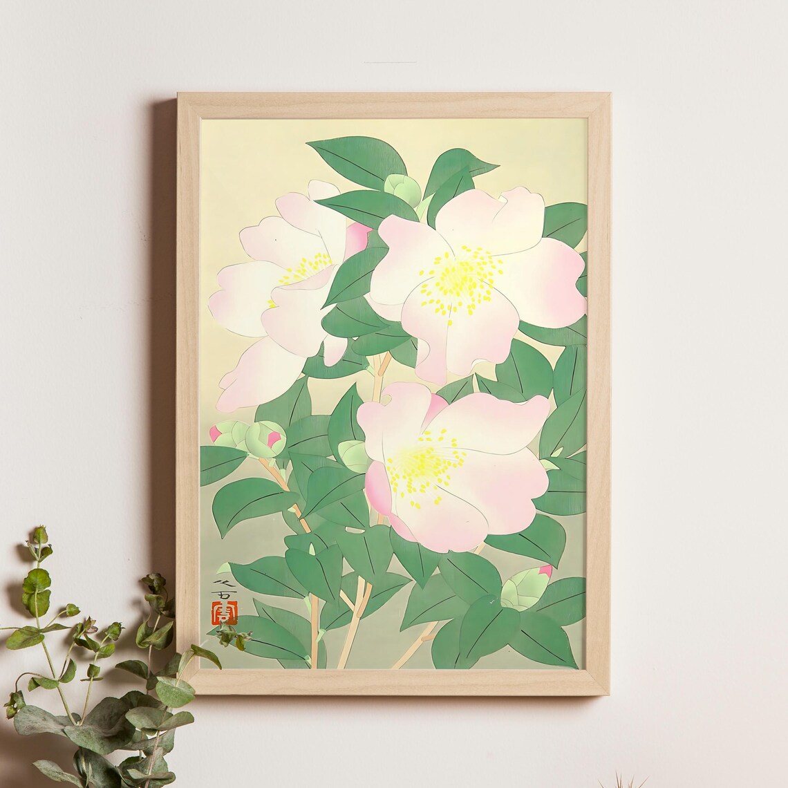 Mukai Kuman Pink Camellia Blossoms July 1949 Japanese Botanical Poster