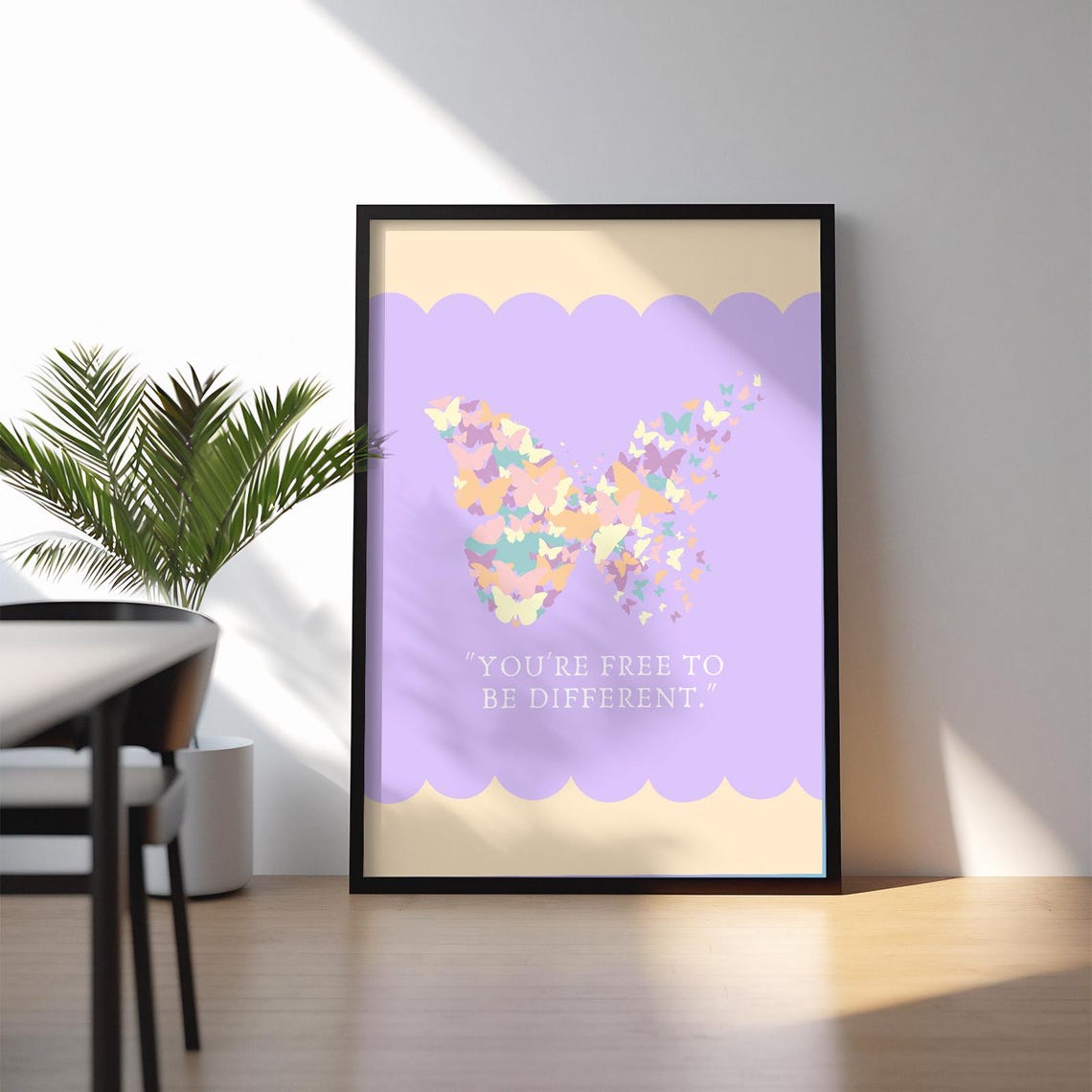 Youre Free To Be Different Butterfly Print Inspirational Quote Art Whimsical Wall Decor Empowerment Message Feminine Design - Image 2