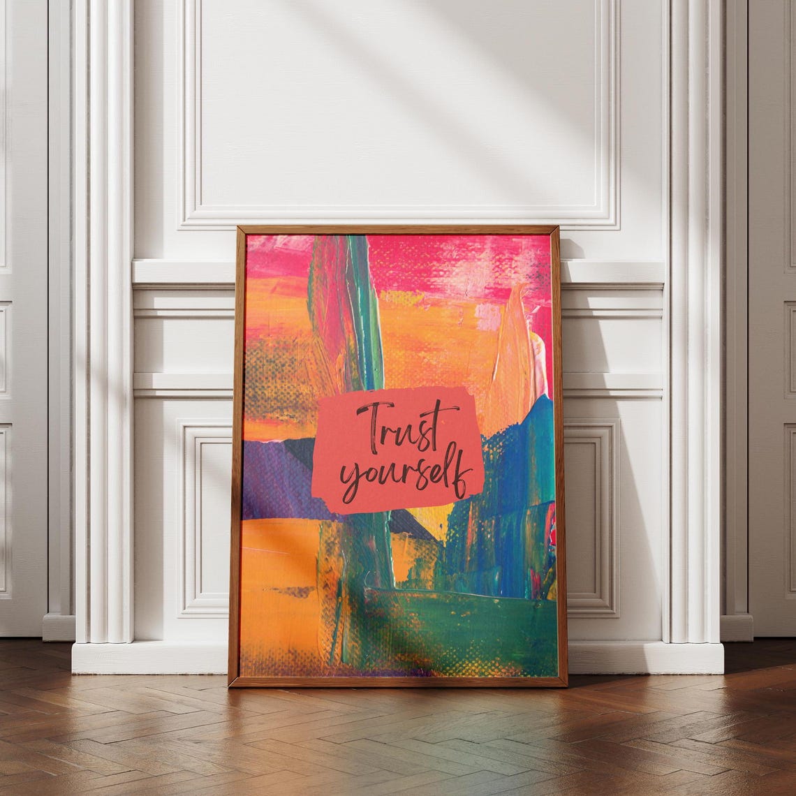 Trust Yourself Abstract Painted Quote Poster Bold Orange Red Teal Art - Image 4
