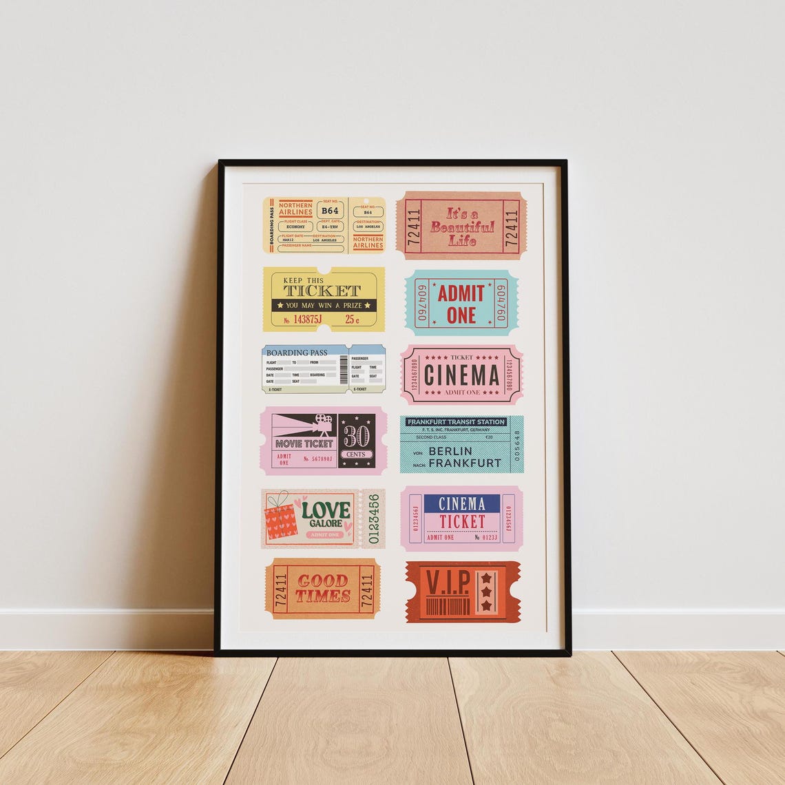 Vintage Ticket Stub Collage Poster Nostalgic Cinema Admit One Ephemera