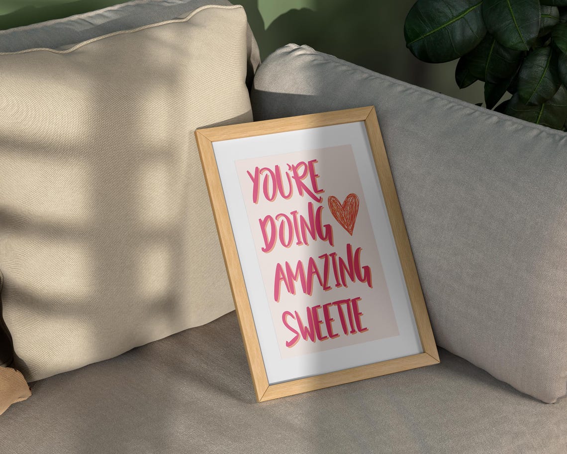 You Are Doing Amazing Sweetie Hand Lettered Pink Heart Poster Playful - Image 3