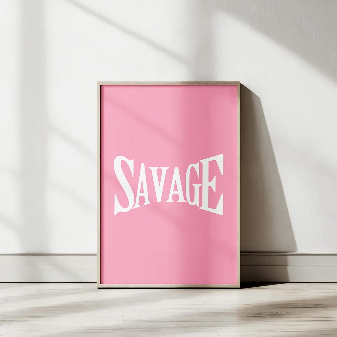Savage Word Art Poster Bold White Typography On Pink Minimalist Decor - Image 2