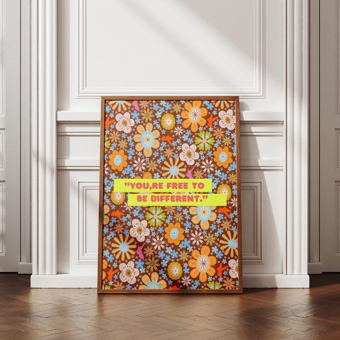 Youre Free To Be Different 70s Groovy Floral Poster Retro Flower Power