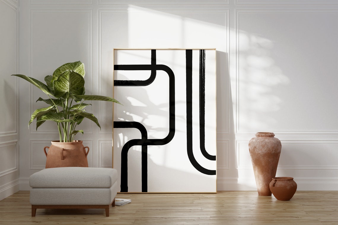 Black and White Abstract Geometric Line Art Modern Minimalist Poster - Image 2