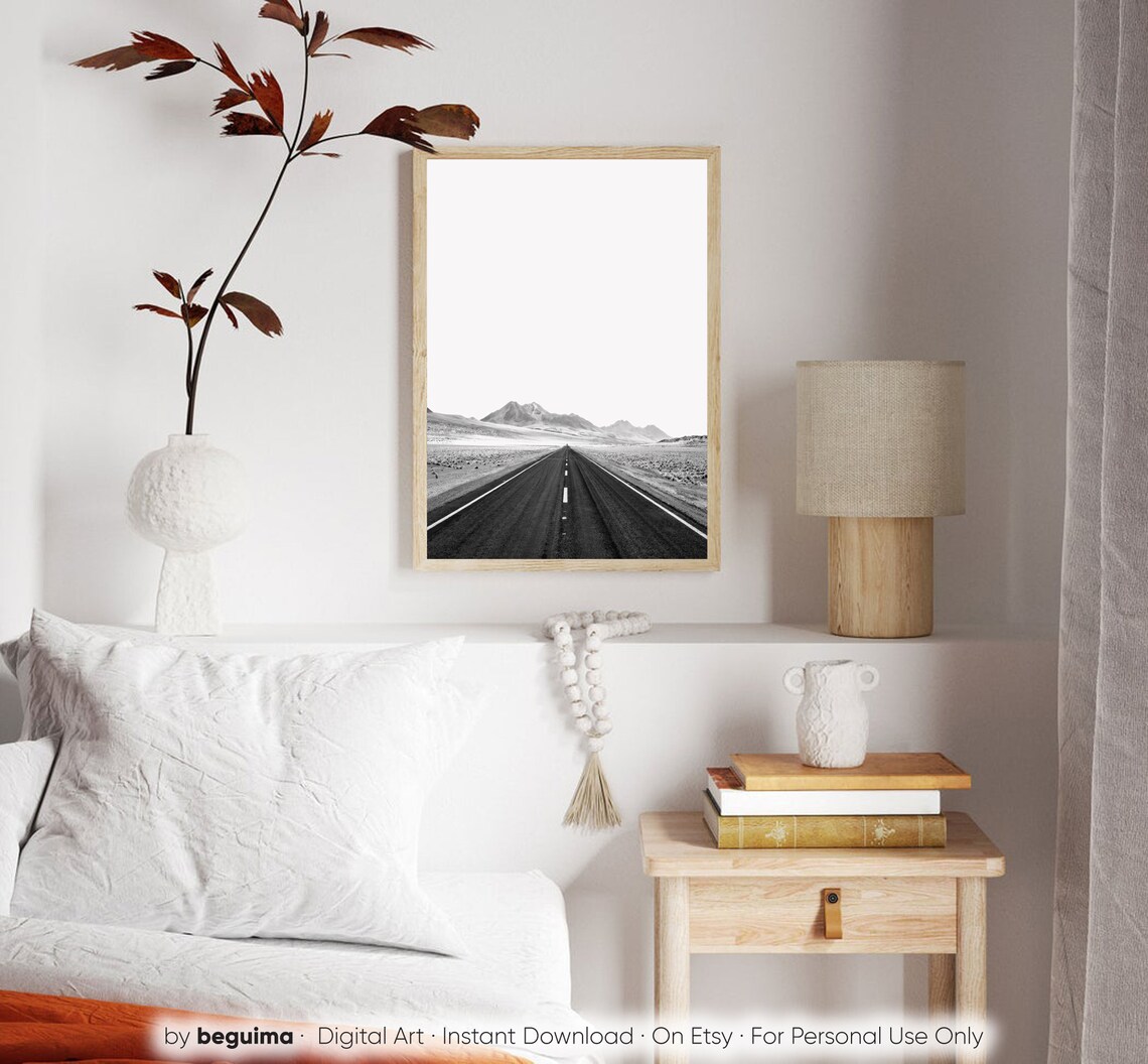 Route 66 Desert Road Art Print, Black White - Image 2