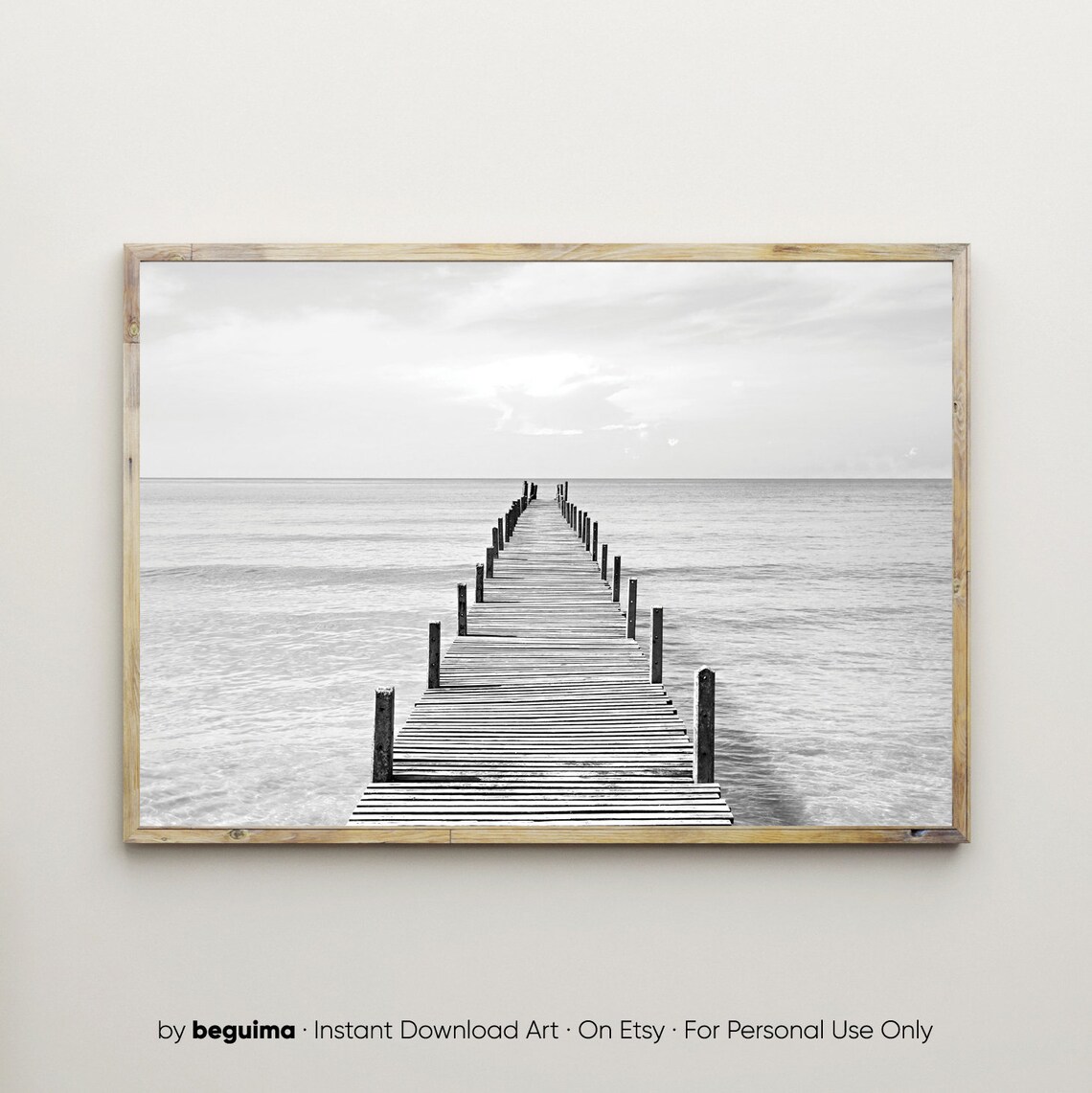 Wooden Pier Ocean Wall Art, Black White Photo Print