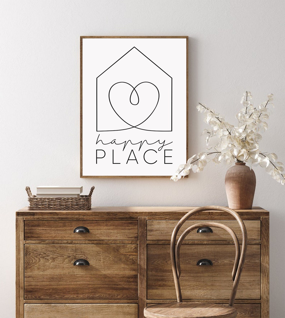 Happy Place Minimalist House Heart Line Art Home Decor Poster - Image 4