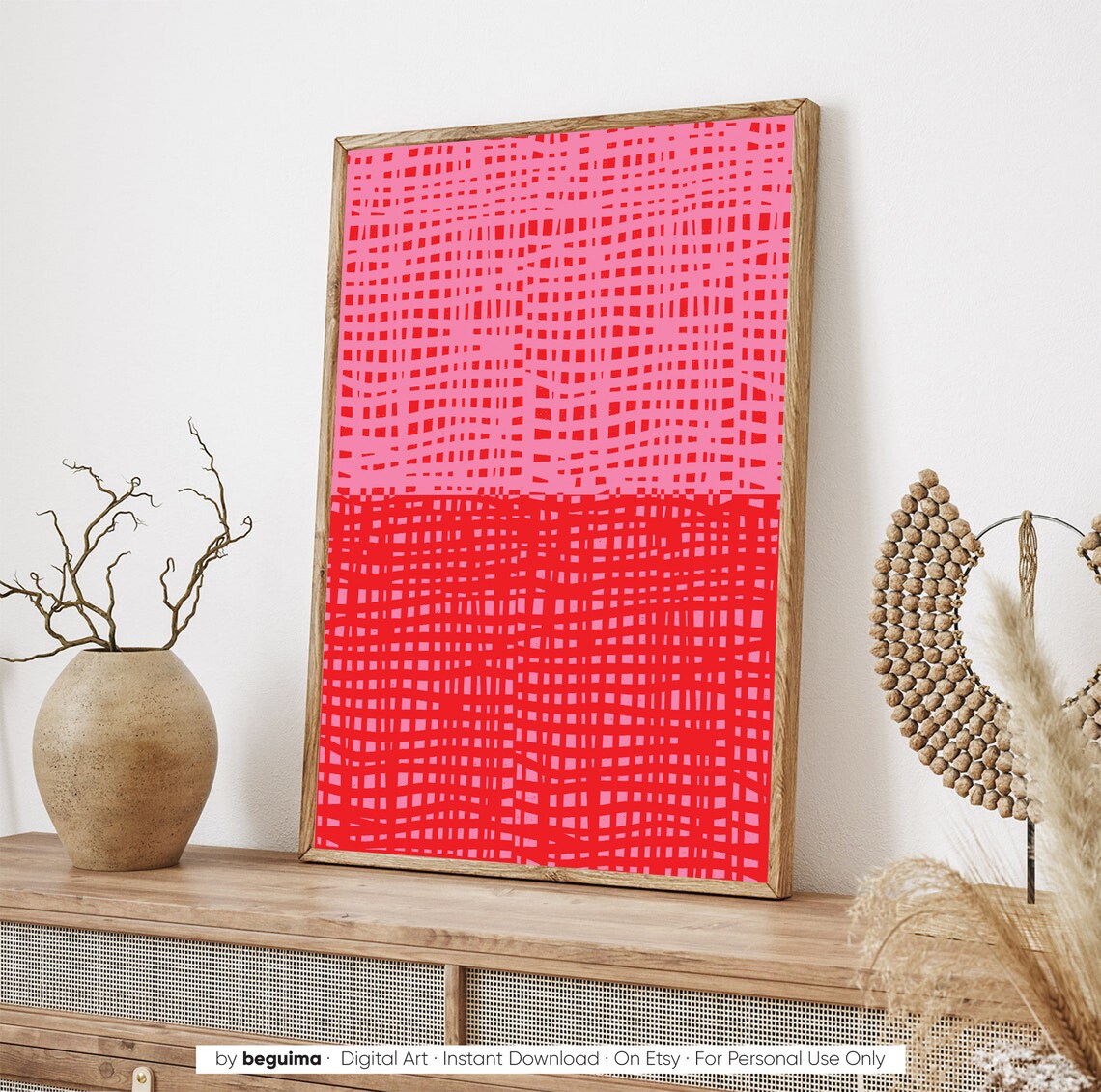 Pink Red Abstract Art Print, Vibrant Modern Decor - Image 3