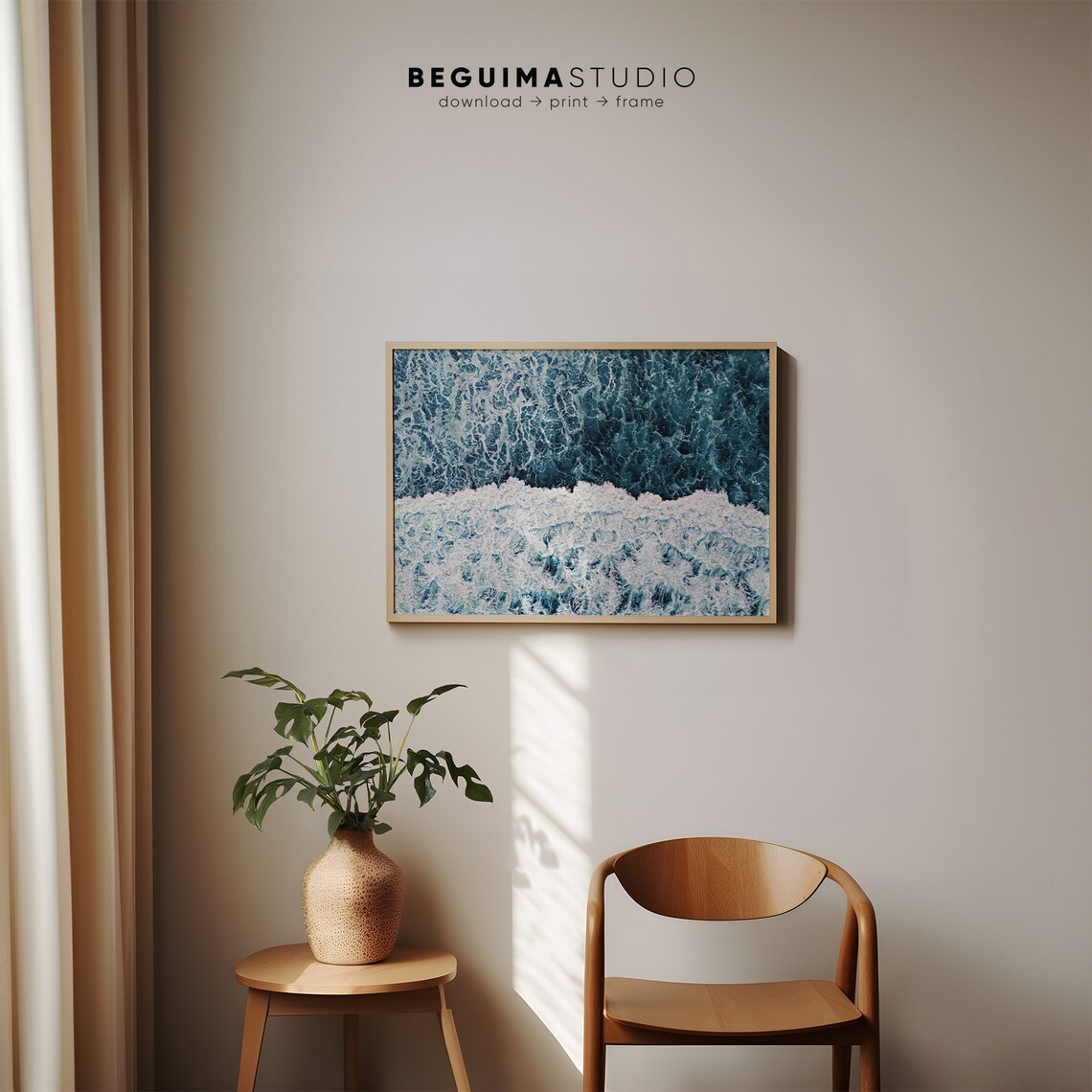 Aerial Ocean Waves White Foam Blue Water Drone Photography Poster - Image 3