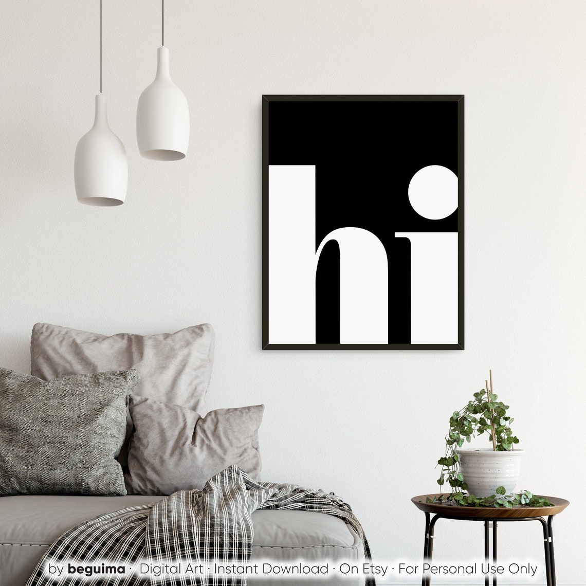 Hi Minimalist Black White Typography Modern Graphic Art Poster - Image 2