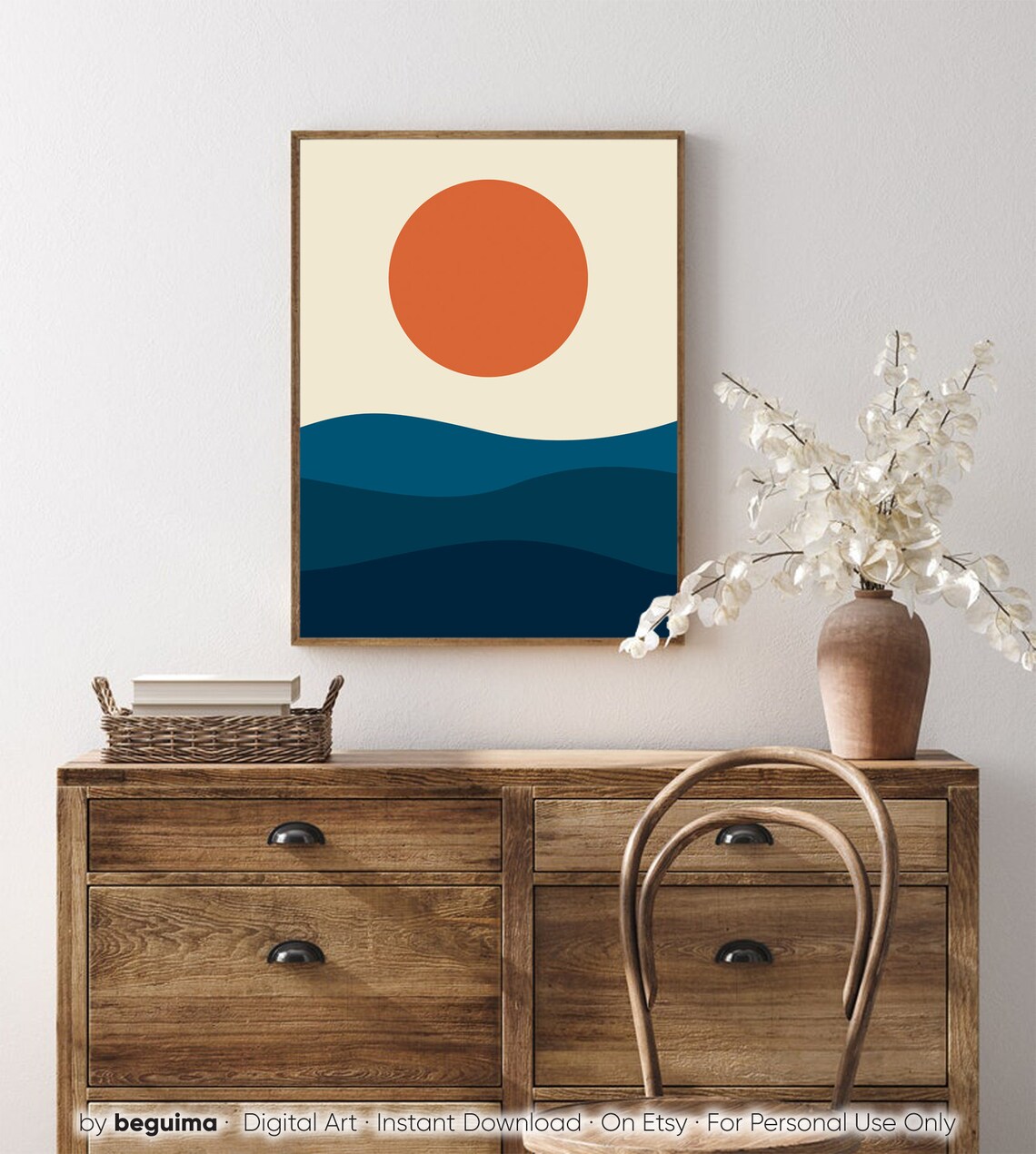 Sunset Sea Geometric Landscape Art Print - Image 3