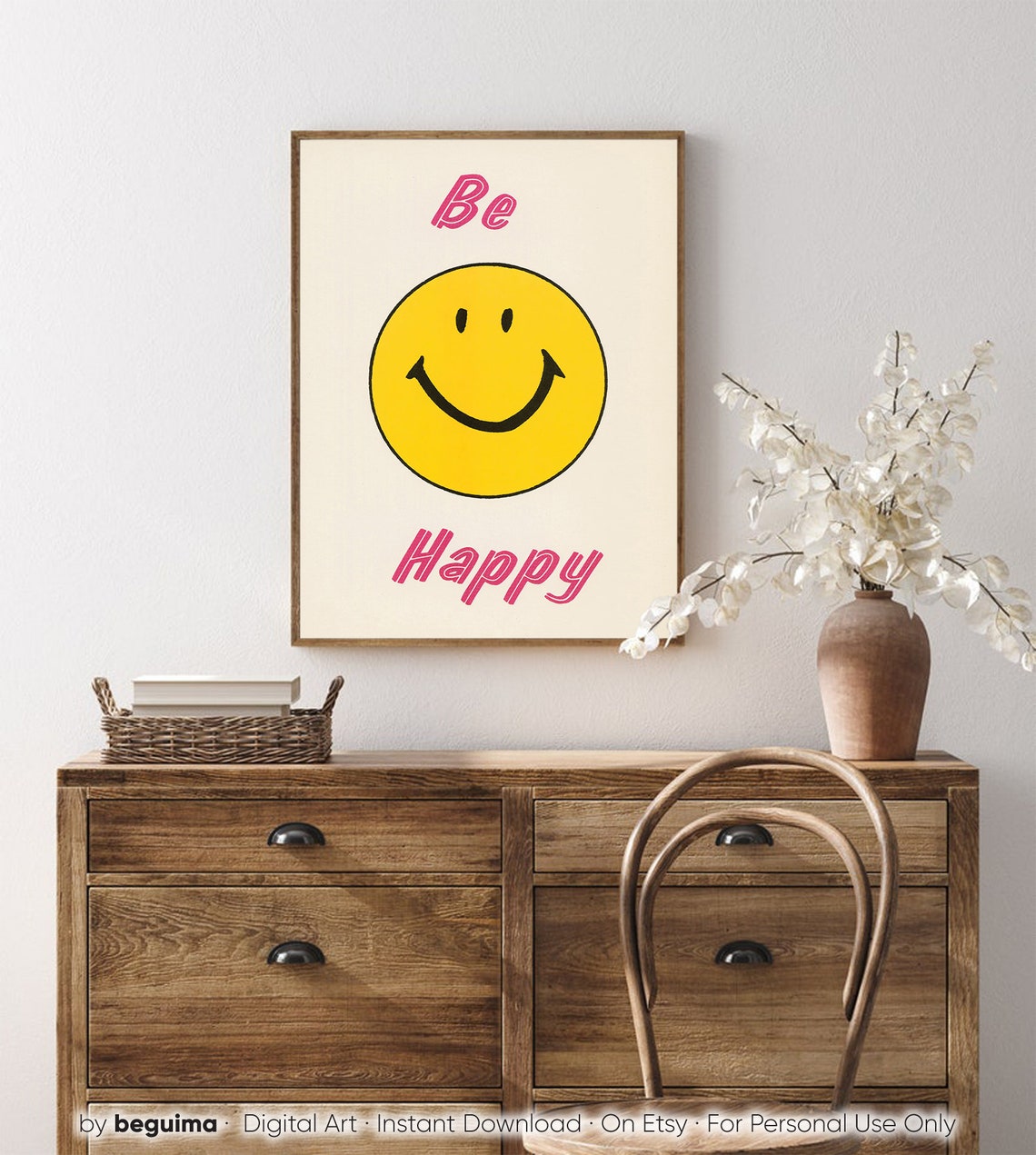 Be Happy Yellow Smiley Face Retro Positive Vibes Dorm Room Poster - Image 4