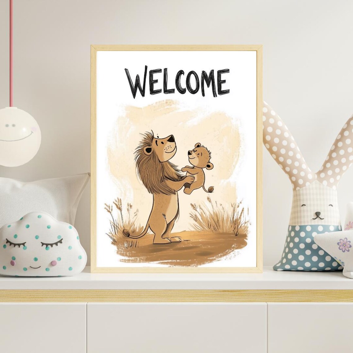 Welcome Lion and Cub Poster Safari Father Baby Lion Nursery Decor Art - Image 2
