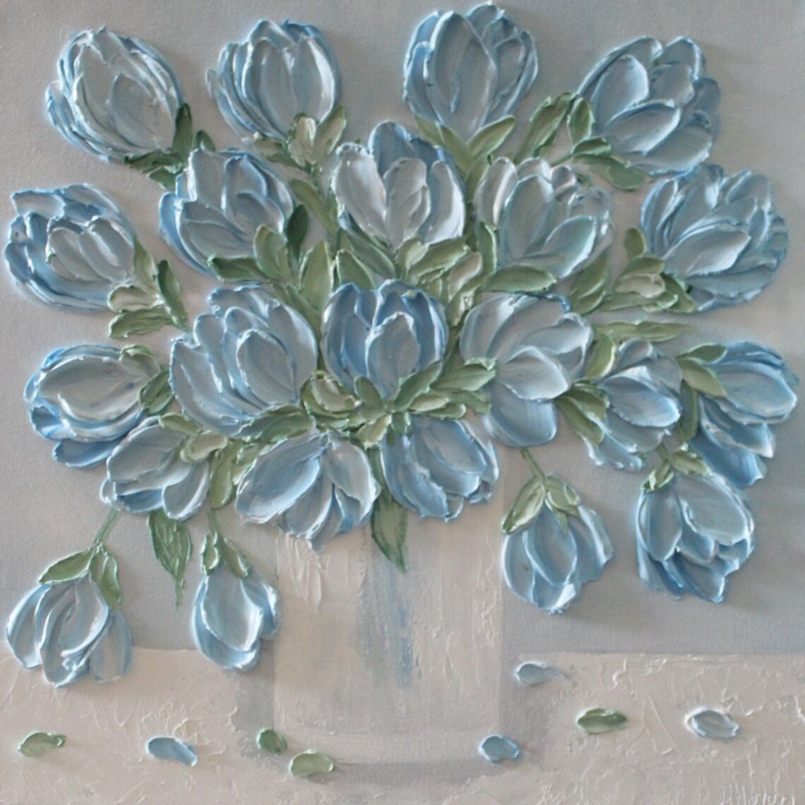Custom Blue Tulips in a Vase, Oil Impasto Art Print - Image 5