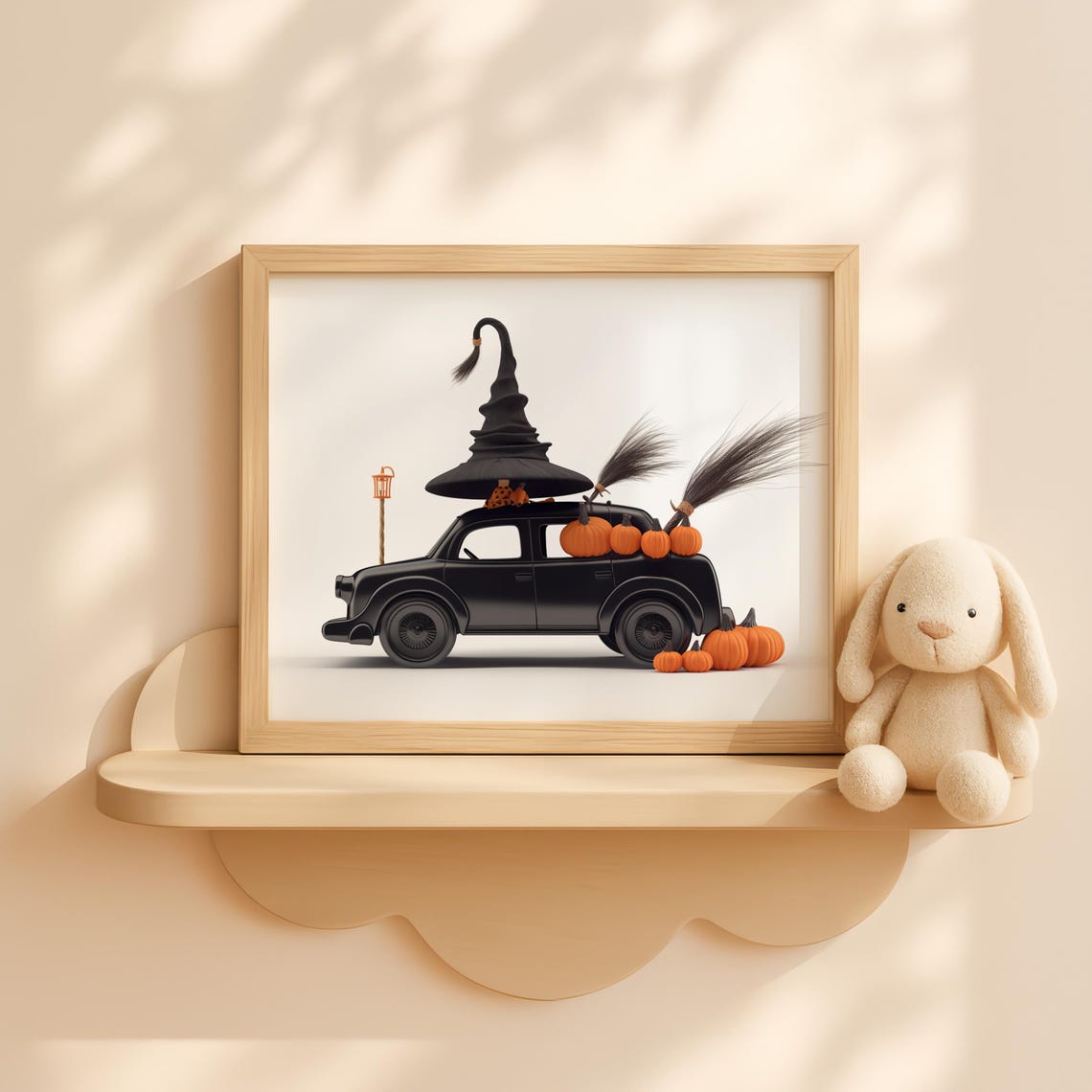 Witch Hat Car Halloween Black Vintage Pumpkins Nursery Poster