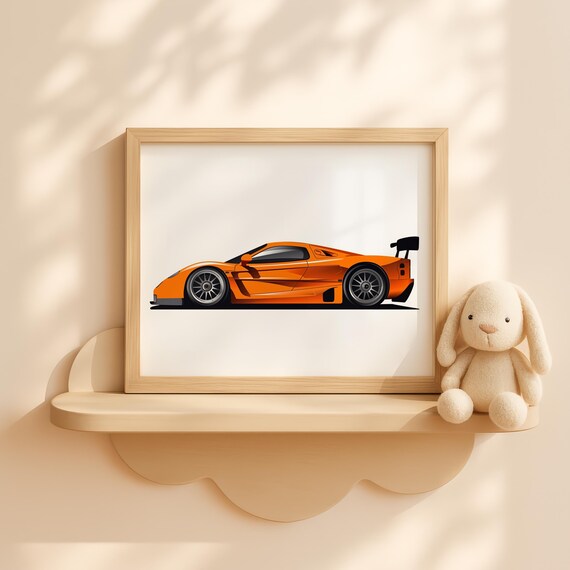 Orange McLaren F1 GTR Race Car Nursery Poster Supercar Boys Room Art
