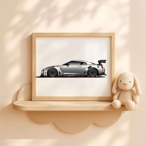 Nursery Car Wall Art Baby Boy Racing Decor Toddler Vehicle Poster Silver Artwork Kids Room