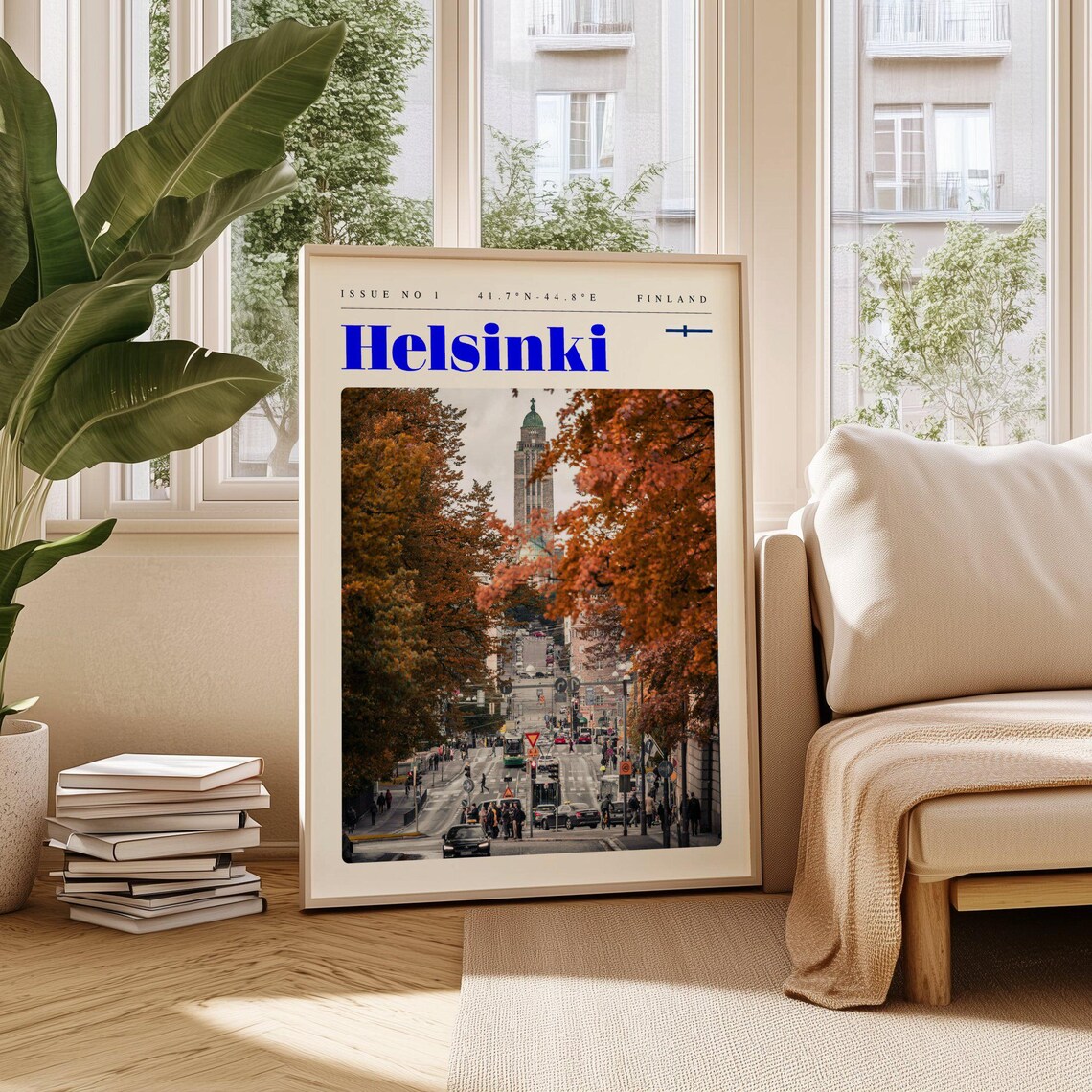 Helsinki Finland Autumn Street Orange Trees City Scene Travel Poster