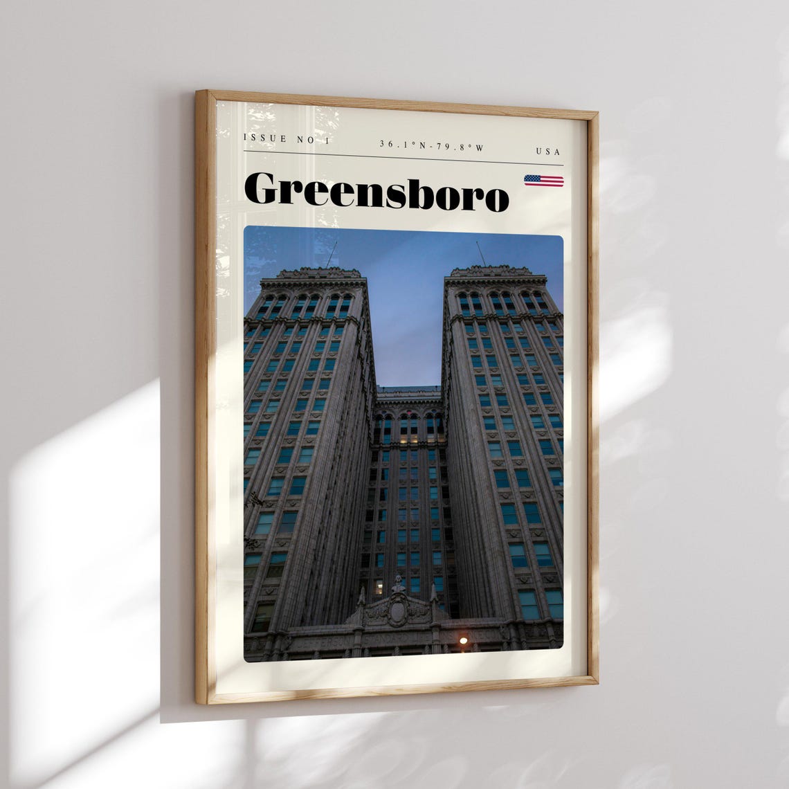 Greensboro Historic Towers Dusk USA Issue 1 Retro Travel Poster - Image 2