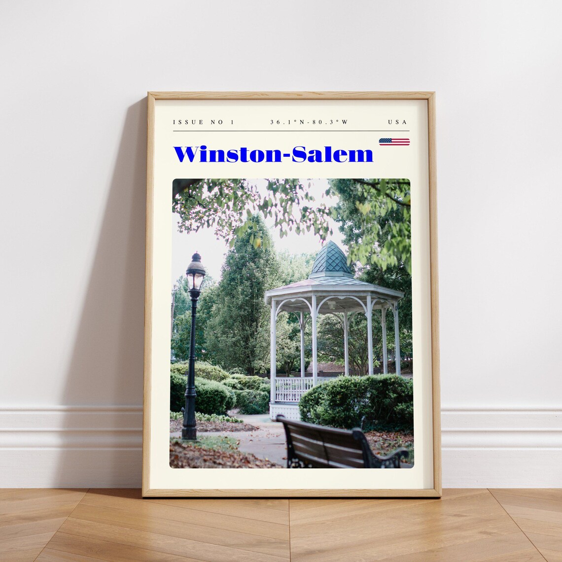 Winston Salem USA Vintage Travel Poster Park Gazebo Lamppost Photo Art - Image 3