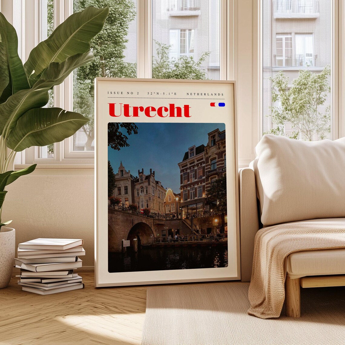 Utrecht Netherlands Canal At Dusk Lit Houses Photography Poster