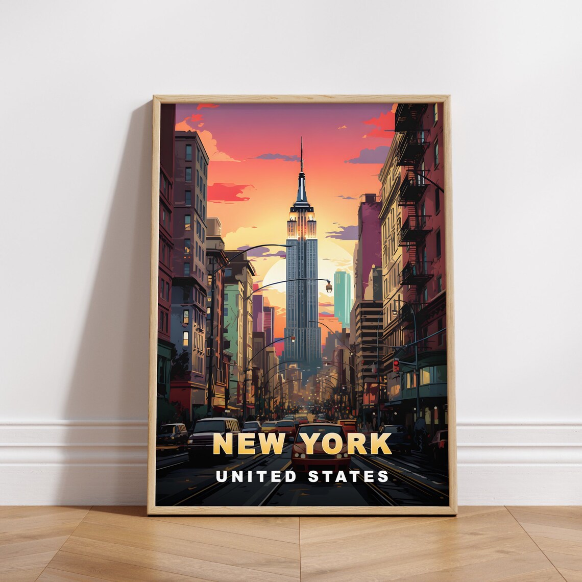 New York City Street Traffic Empire State Building Travel Poster