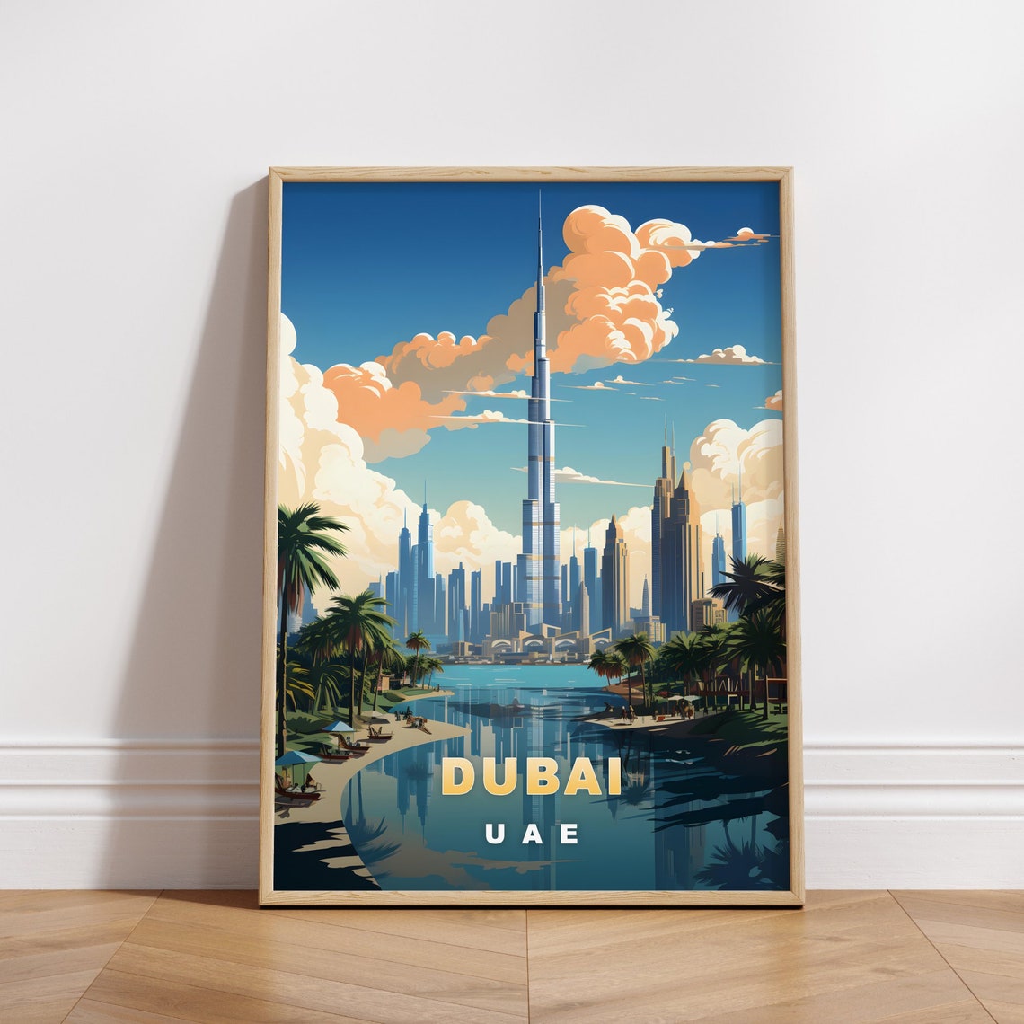 Dubai United Arab Emirates Burj Khalifa Beach Skyline Poster